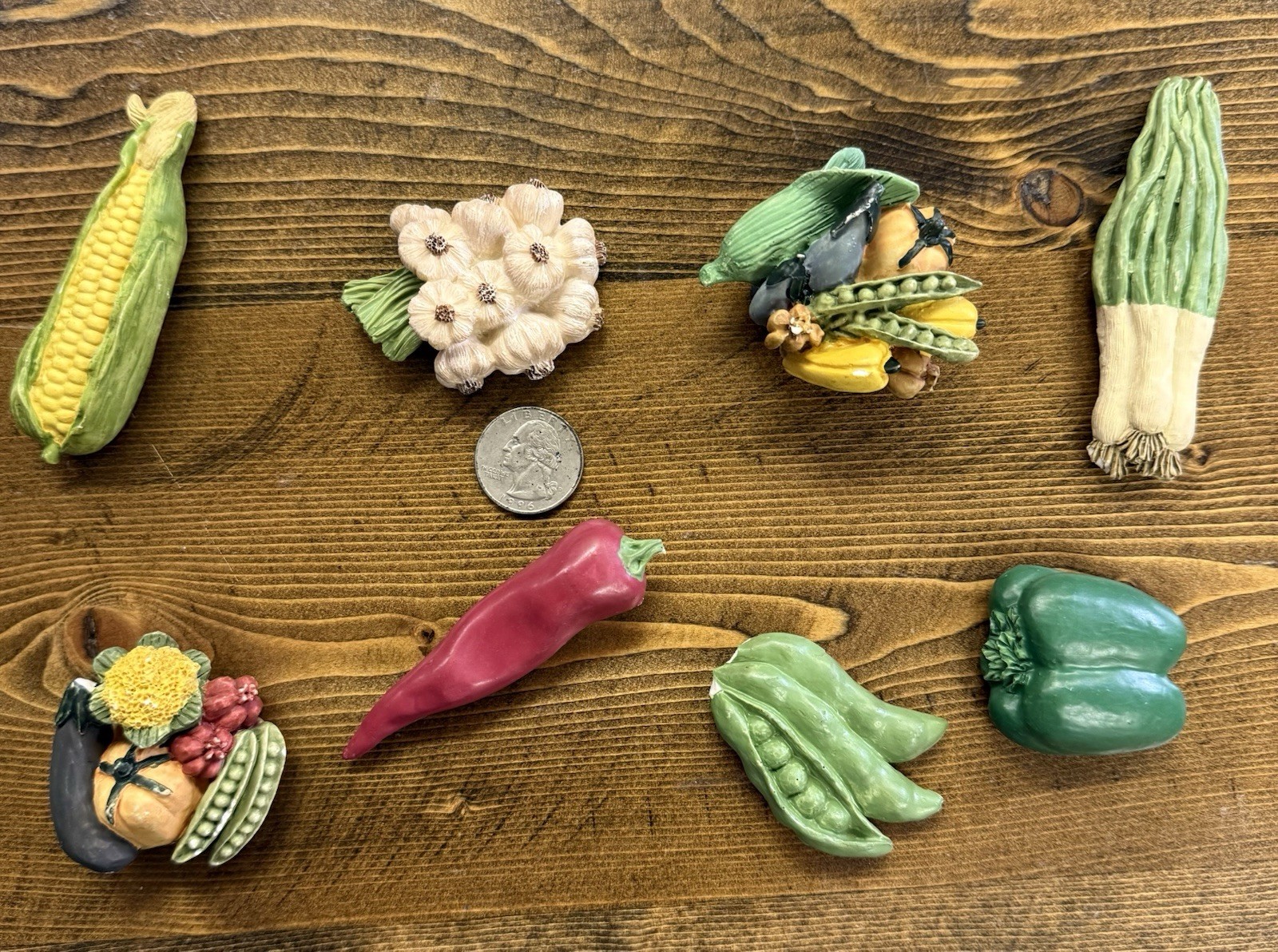 Vintage Set Of 8 Vegetable Refrigerator Magnets Pre-owned
