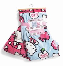 New! 2 Pack Blankets-Hello Kitty Apples Pink & Blue Throws 60x70 Silky Soft