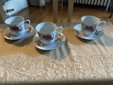3 Vtg Cup & Saucers With Roses Pretty!!