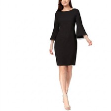 Calvin Klein Black Sheath Dress NWT; Bell Sleeve, Scalloped Trim Trim, CD8C16HM