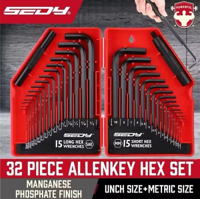 32-tlg. SEDY Inbus / Sechskant Schlüssel Set   SAE & METRISCH   Profi Qualität