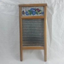 Vintage Washboard with decorative hand crafted panel 18x9x2
