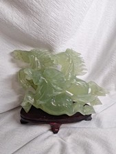 Vintage Chinese Carved Translucent Jadeite Statue of 3 Running Stallions 11