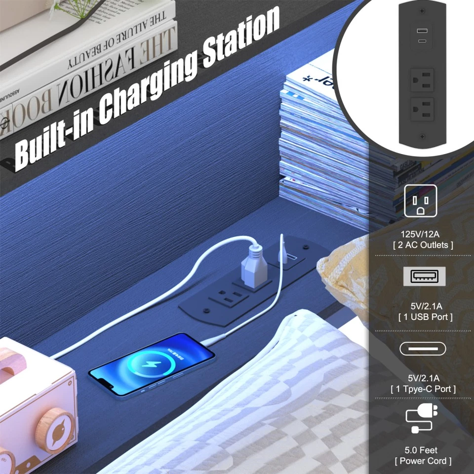 Marco de cama esquinero con estantería de almacenamiento, sofá cama doble con cajones de almacenamiento debajo Foto 4 de 4