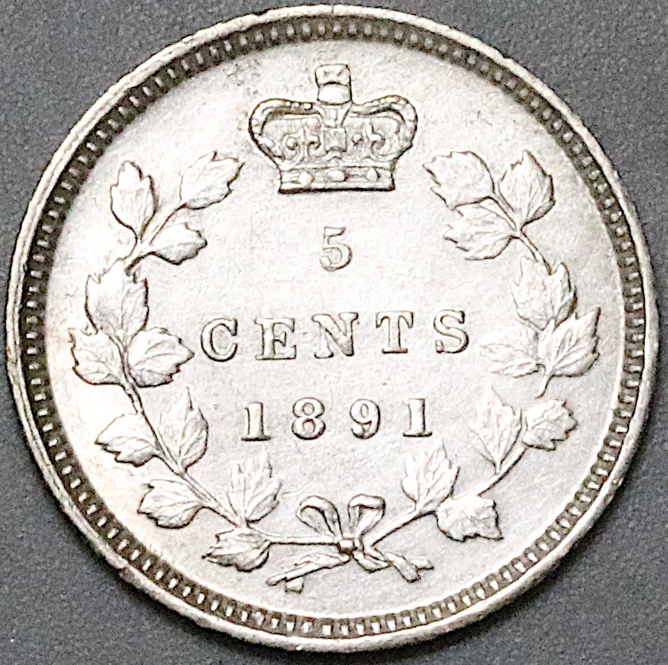 1891 Canada Victoria 5 Cents XF Sterling Silver Coin (25111403R) - Image 2 of 2