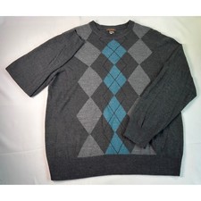 Dockers Mens Sweater Large L Blue Gray Argyle Crew Neck Acrylic Casual Pullover