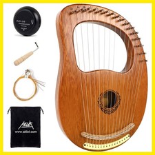 Lyre Harp, 16 Metal Strings Maple Saddle Mahogany Body Lyra Harp with Carved ...
