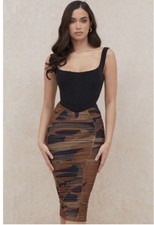 House Of Cb Makani Midi Skirt Brown Us Size Medium