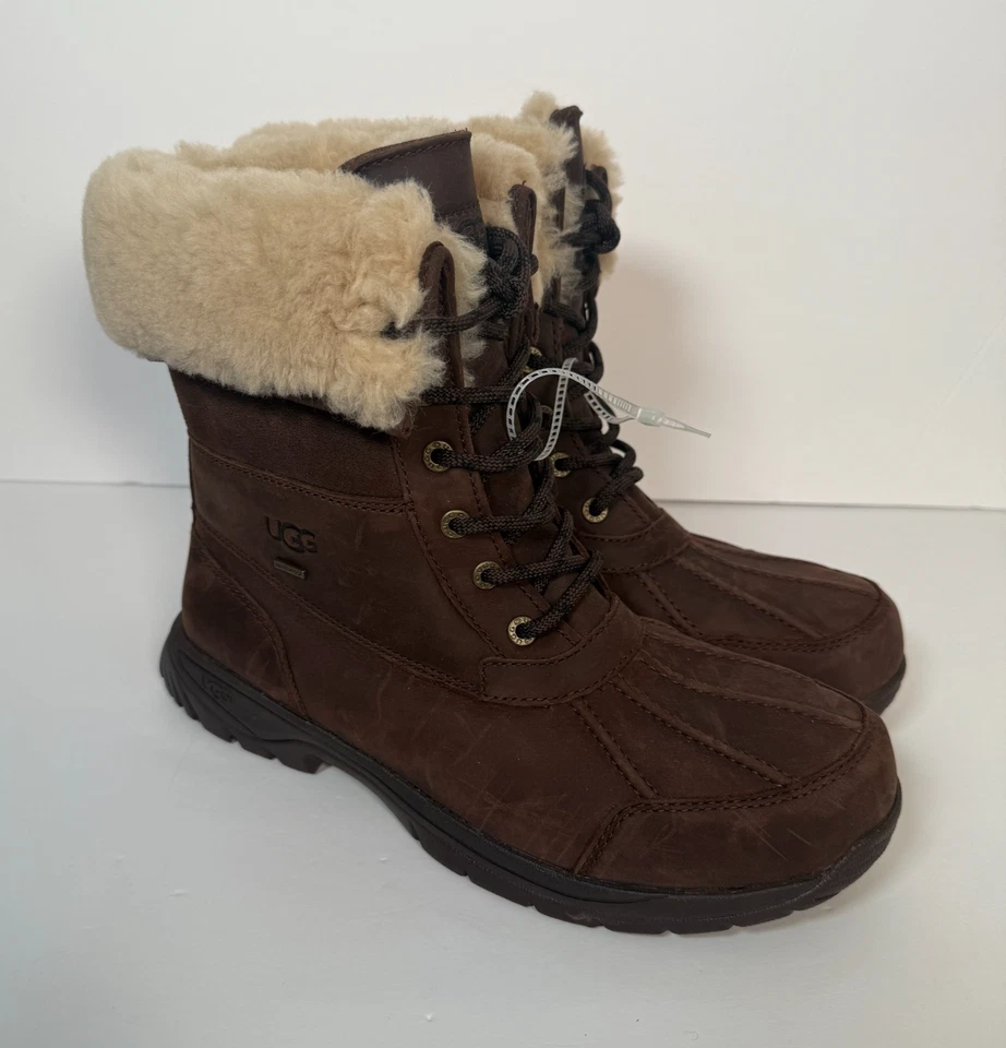 UGG Adirondack III Chestnut Leather Fur Boots Womens 11 Mens 9 Waterproof NEW - Image 2 of 4