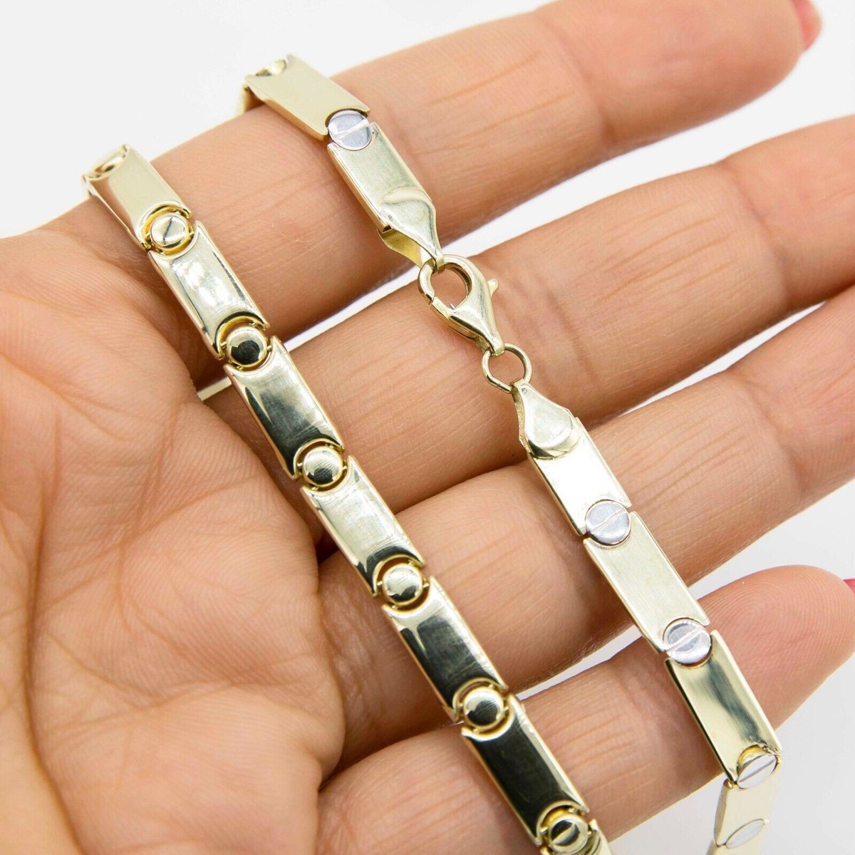 5.5mm Reversible Screw Link Design Necklace Real 10K Yellow White