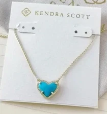 😍Kendra Scott Ari Heart Pendant silver Necklace Turquoise new