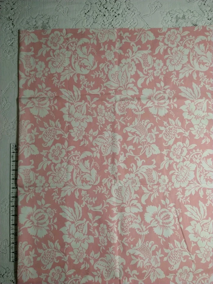 Pink Floral Damask Cotton Duck Home Dec Drapery Upholstery BTHY 18" x 46" - Image 3 of 3
