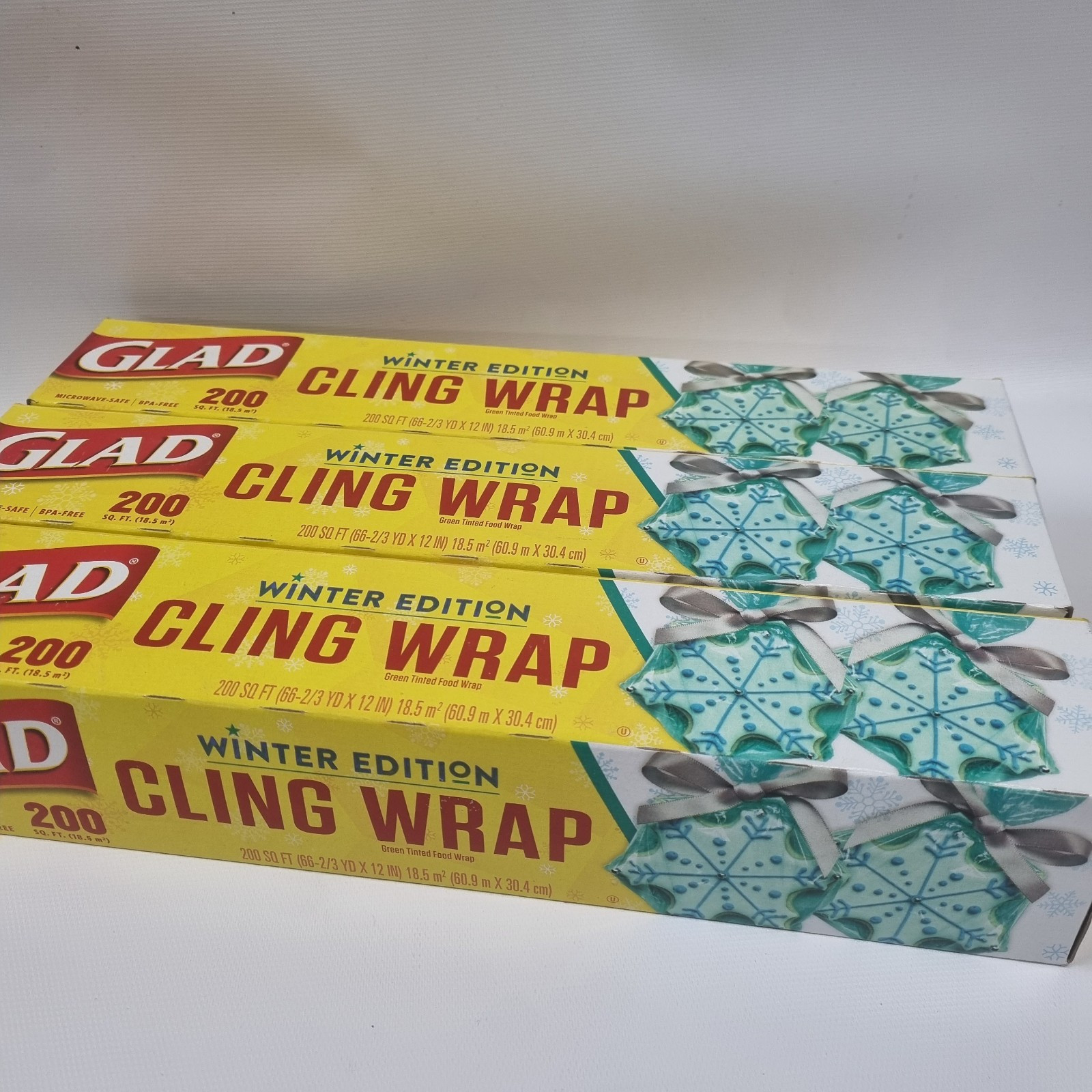 3 GLAD Cling Wrap Green Winter Edition Tinted Holiday Christmas 200 Sq Ft Each