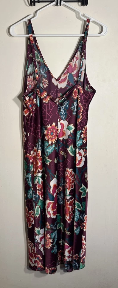 NATORI Purple Floral Satin Chemise Nightgown Midi Maxi Slip Dress Gown L = 12/14 - Image 3 of 4