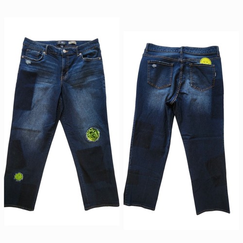 Lori Goldstein Smiley World Ankle Length Jeans, Applique Smile Patches, size 12