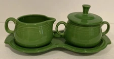Fiestaware Creamer and Covered Sugar Set with Tray Retired Shamrock Green Fiesta