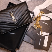 Yves Saint Laurent Cassandra Black Leather Crossbody Wallet Shoulder Clutch Bag