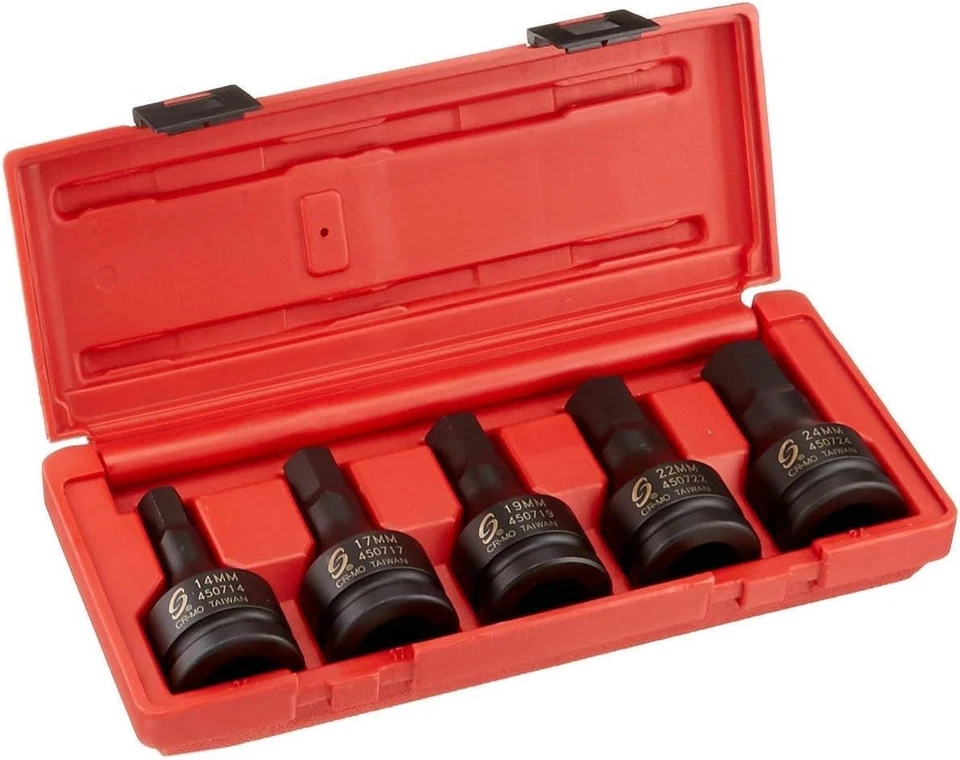 5-Piece 3/4 Inch Drive Metric Hex Impact Socket Set - CR-Mo Steel Durability - Image 2 of 3