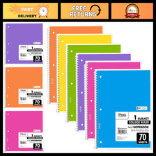 6 Pack Spiral Notebooks, 1-Subject, College Ruled, 70 Sheets, Assorted Colors