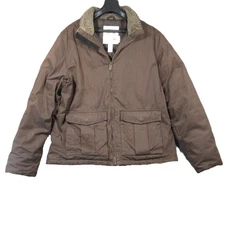 Eddie Bauer Down Jacket Men XLT Brown Sherpa Collar Winter Coat Hiking Camping