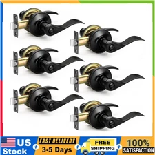 Sopoby 6 Pack Matte Black Privacy Door Handles Wave Style Bed/Bath Levers