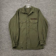 VINTAGE US Military Shirt Mens 15.5 Green OG 107 Class 1 Sateen Utility 60s