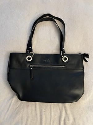 Nicole Miller New York Black Purse Tote Zipper Pockets Handles Handbag Leather