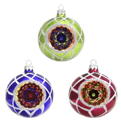 Santa Land Diamond Brite Reflectors S/3 Tree Set Ornament Indent Ball Fire