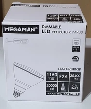 1 MEGAMAN LR3615dHR-SP-E26-3500K 120V 15 Watt PAR38 Flood LED Dimmable White 