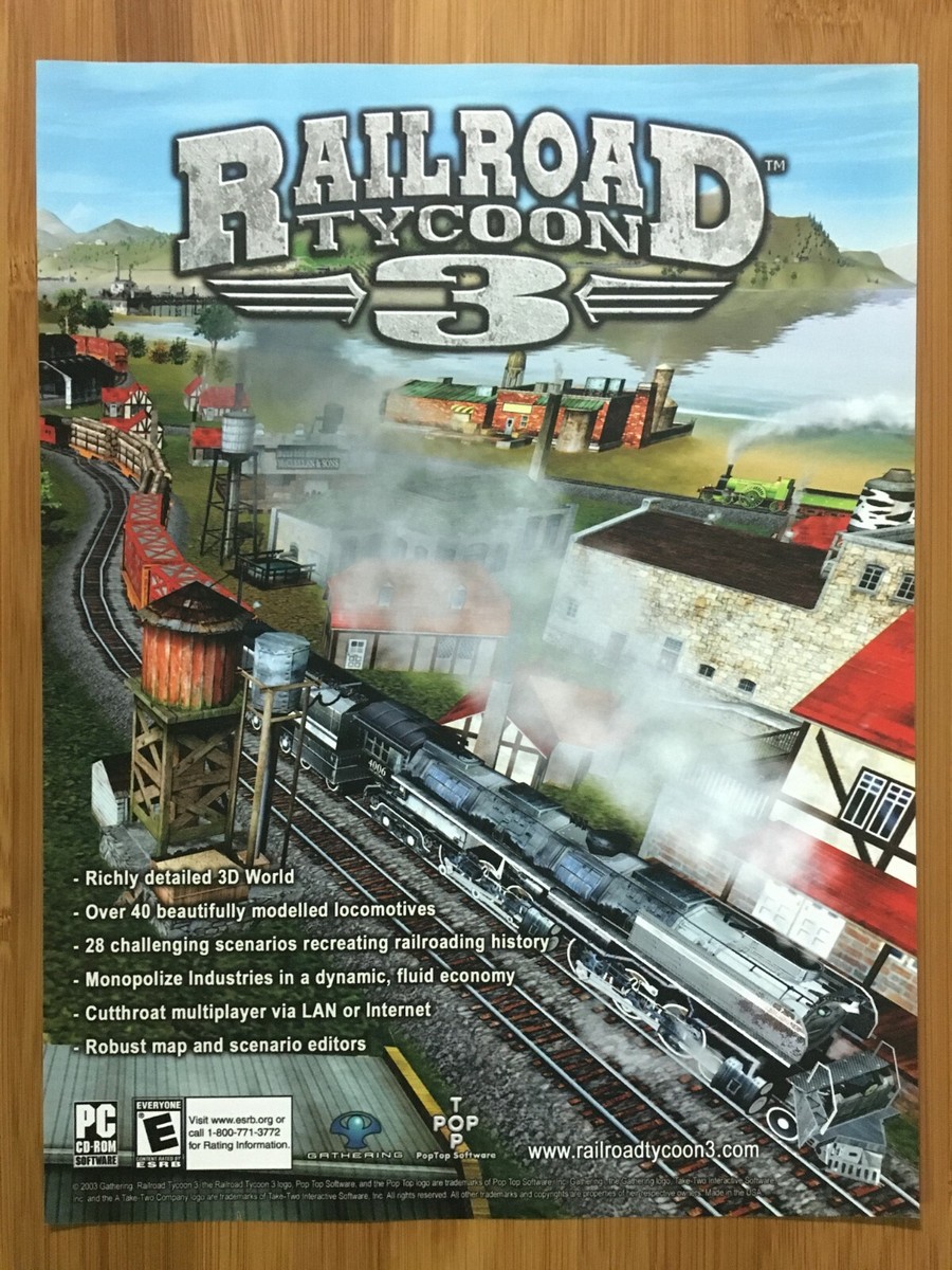 Railroad Tycoon 3 PC 2003 Vintage Video Game Print Ad/Poster