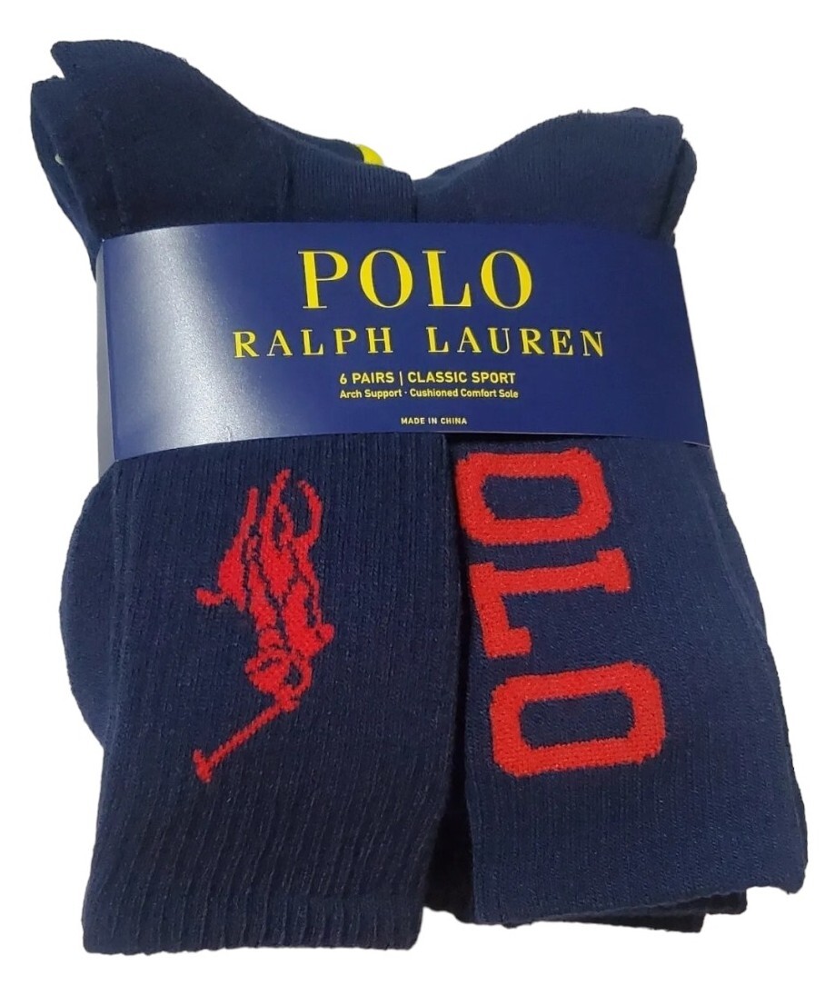PONY Polo Ralph Lauren Men's Blue Navy Classic Sport Crew Sock 6 Pack (10 13)