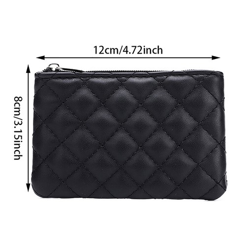 Women Small Coin Purse PU Leather Zipper Wallets Pouch Plaid Print Change Purses - Picture 3 of 17