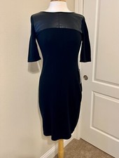 CHAPS Black Faux Leather Trim Sweater Dress - Size S