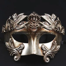 Venetian Roman Warrior Masquerade Party Face Mask for Men - Black Silver Gold