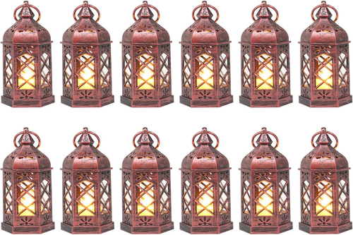 12Pcs Mini Lantern with Flickering LED Candle, Black Decorative Hanging Lanterns - Picture 9 of 16