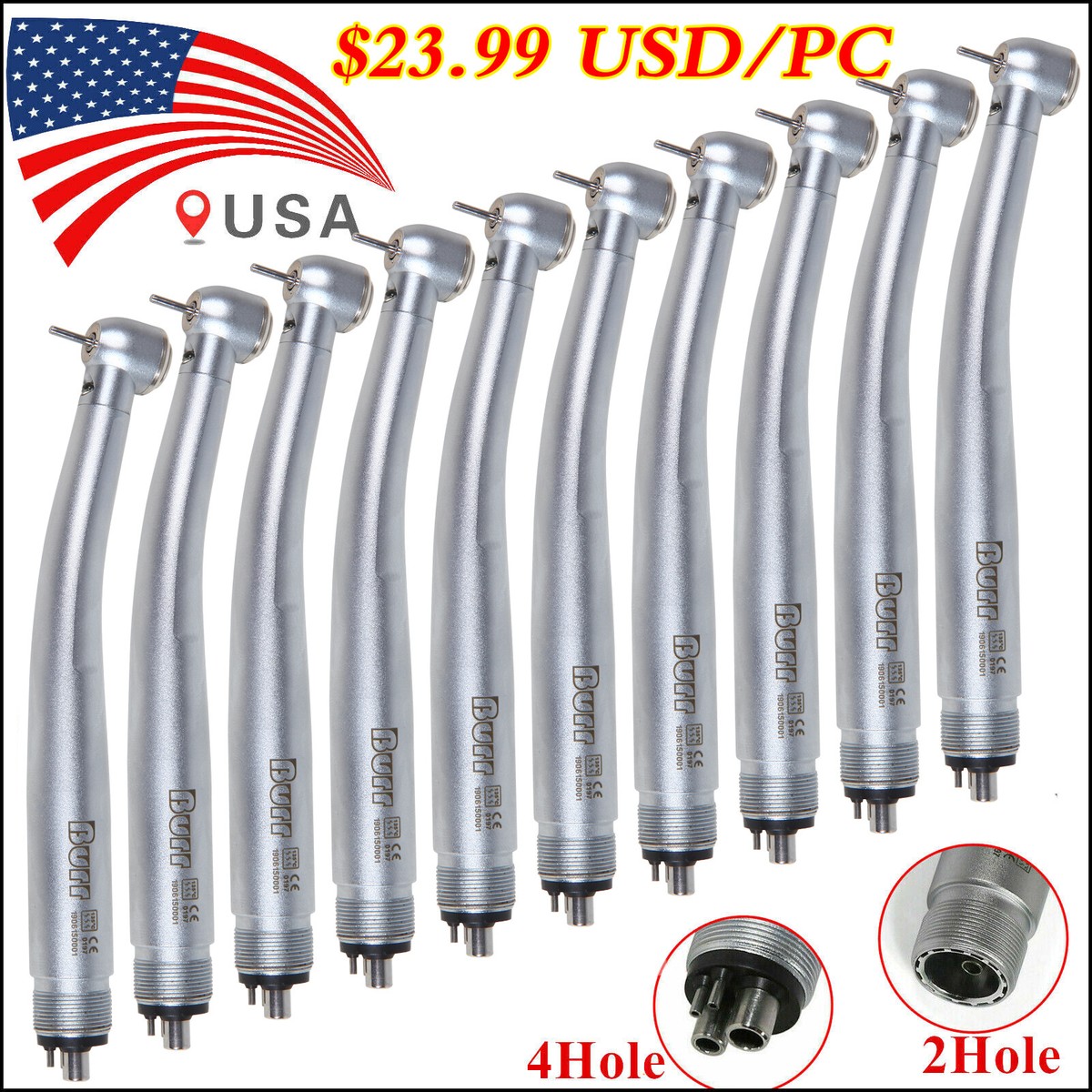 NSK Style Dental E-Generator LED 3-Way High Speed Handpiece - 2/4 Hole Compatible, Bundle With FDA Clearances