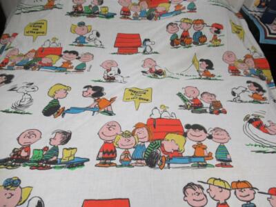 未使用Vintage 1971年 USA製 スヌーピー フラットシーツ Vintage 1971 Peanuts Charlie Brown Snoopy 1 Twin Sz Flat