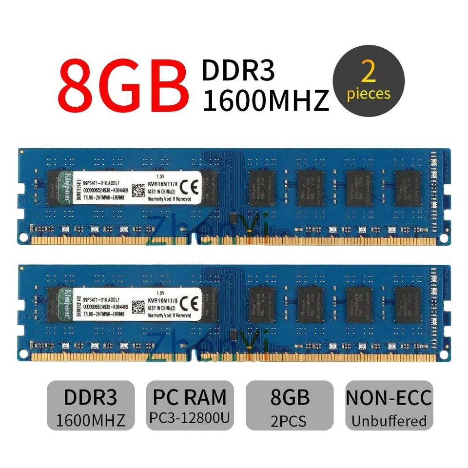 For Kingston 32GB 16GB 8GB DDR3 PC3-12800U KVR16N11/8 Blue Desktop RAM Lot UH - Image 3 of 4