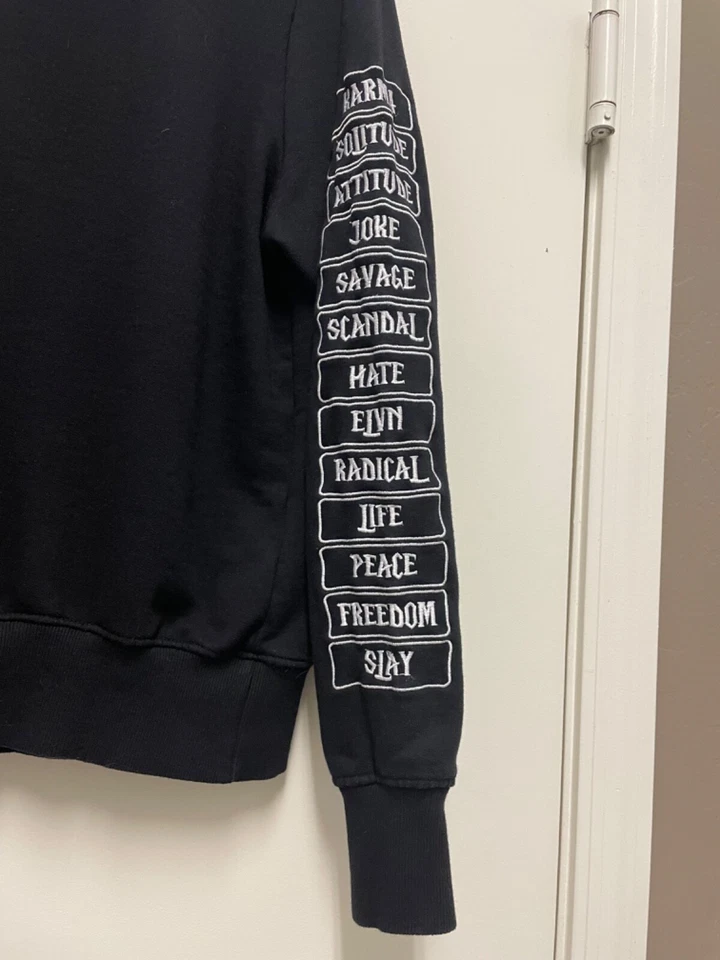 ELEVEN PARIS Black Pullover Sweatshirt, Embroidered 'Karma, Peace, Freedom' - Image 4 of 4