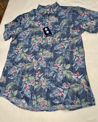 IZOD Saltwater Dockside Chambray Short Sleeve Button Shirt Mens tropical Sz Lg