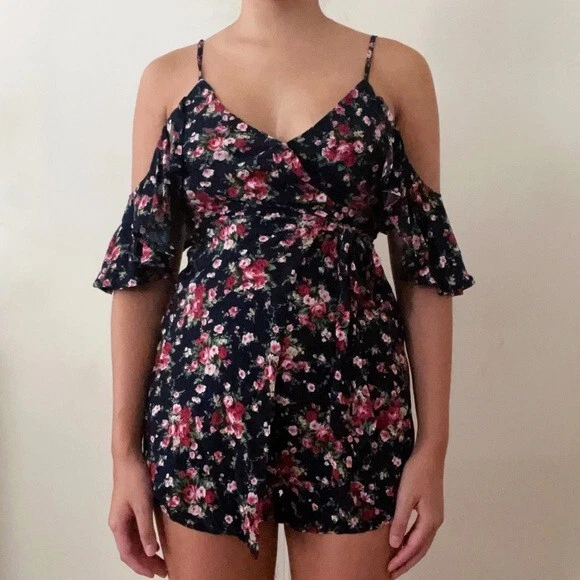 Mameluco envolvente floral azul marino rosa LF Foto 2 de 4