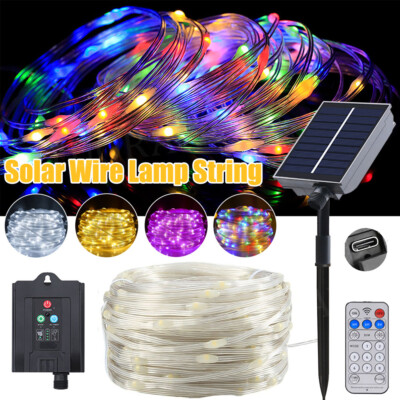 Solar Lichterkette Beleuchtung 300/100 LED Kupferdraht Party Garten Außen Deko