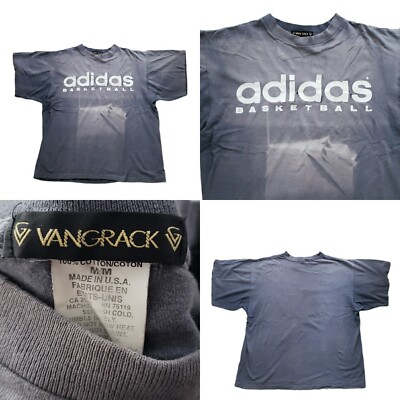 VTG Rare Vangrack Adidas Basketball Distressed Sun Fade Shirt Spellout USA Made 