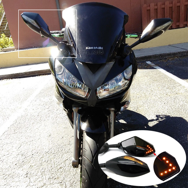 2x Motorcycle Rearview LED Turn Signal Side Mirrors 10MM For Kawasaki
