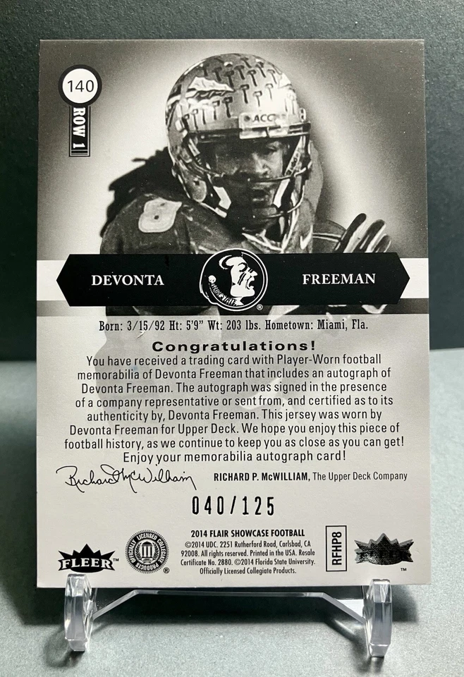 2014 DEVONTA Freeman Fleer Flair Showcase Legacy Collection 040/125 Card# 140 - Image 4 of 4