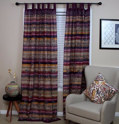 Unique Handmade Cotton Tab Top Curtain Drape Panel Paisley Good Luck Elephant