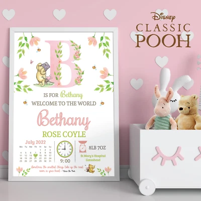 Personalised Winnie The Pooh Birth Print • New Baby Print Gift • Pooh Bear Print