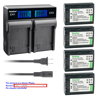 Kastar Battery LCD Rapid Charger for Sony NP-FH50 FH50 Sony DCR-SR190 DCR-SR200