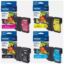 4psc Genuine Brother LC61 Black, Cyan, Magenta, Yellow Ink Cartridges Set LC61