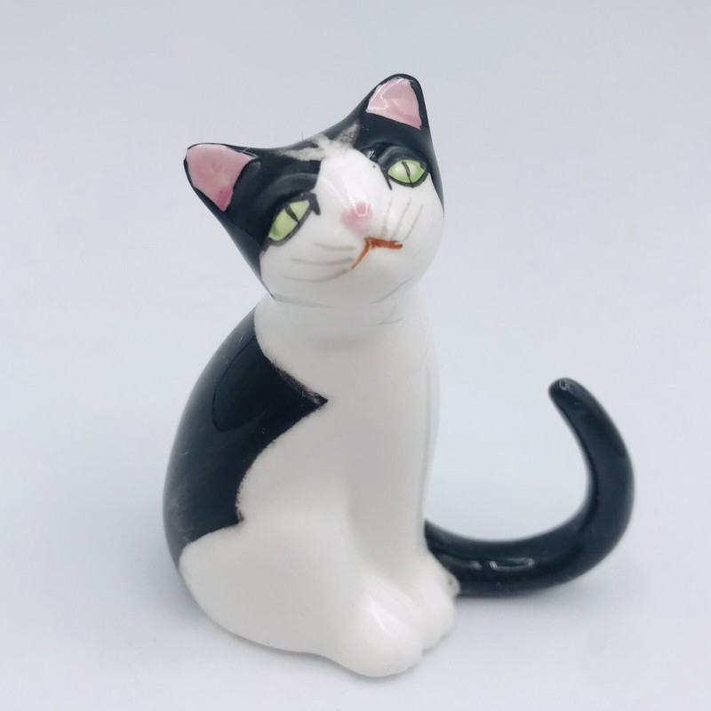 Black and White Cat Hand Painted Fine Bone China